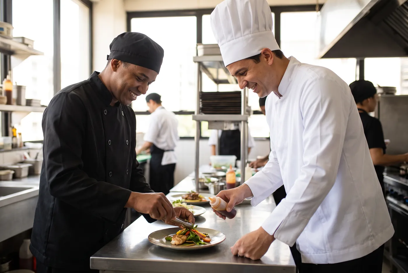 Equipe de restaurante uniformizada